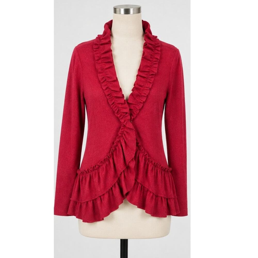 Boo Radley | Red Wool Viscose Ruffled Jacket Medium New